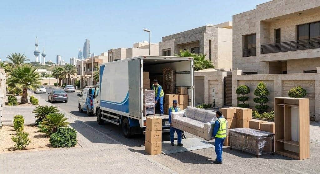 فريق عمل محترف يقوم بتغليف ونقل الأثاث بعناية فائقة ضمن خدمات شركة نقل أثاث بخميس مشيط لضمان حماية الممتلكات ووصولها بأمان تام وبدون أي خدوش.